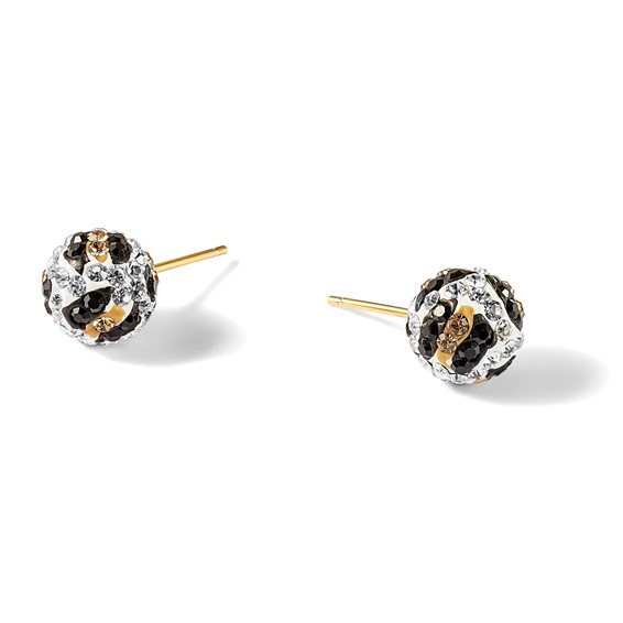 14k 8mm Leopard Pattern White/Black/Yellow Crystal Round Ball Post Earrings