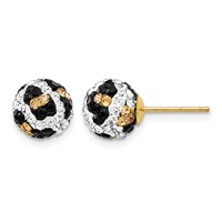 14K 8mm Yellow Gold Leopard Pattern White Black Yellow Crystal Round Ball Post Earrings view 1
