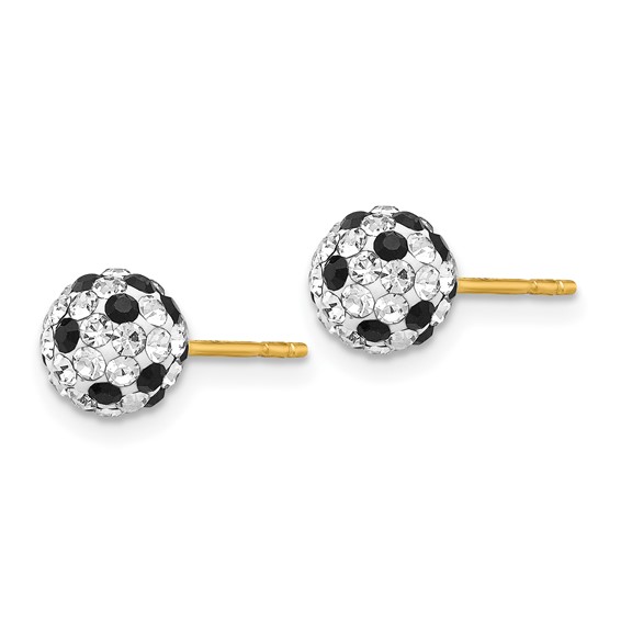 14k 6mm Black and White Crystal Round Ball Post Earrings
