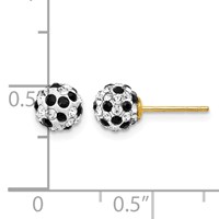 14K 6mm Black and White Crystal Round Ball Post Earrings view 4