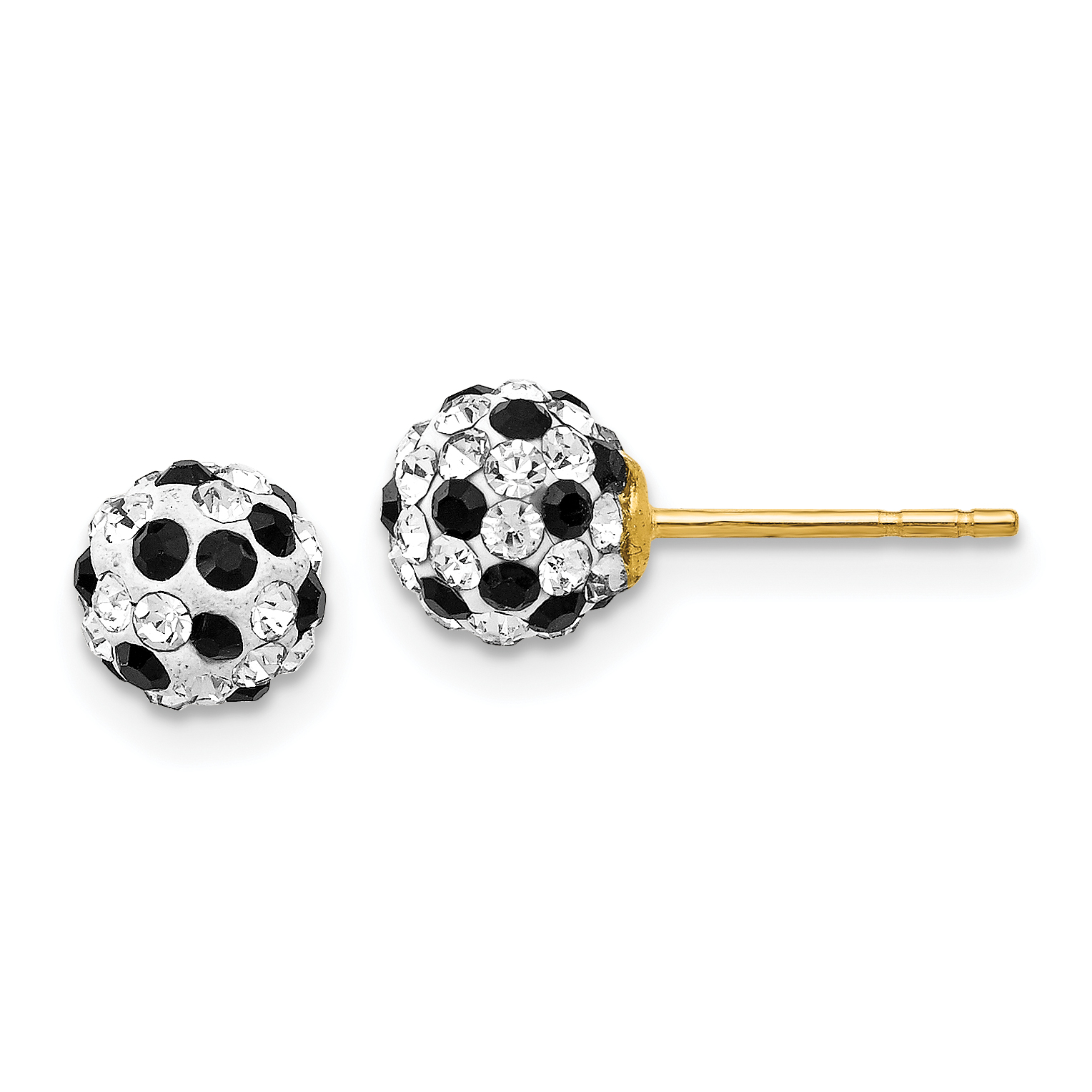14k Black and White Crystal 6mm Post Earrings (YE1624)