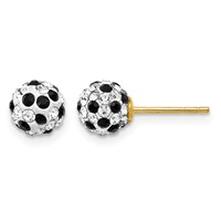 14K 6mm Black and White Crystal Round Ball Post Earrings view 1