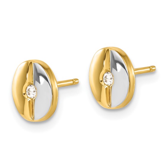 14ky & White Rhodium Polished CZ Oval Fancy Post Earrings