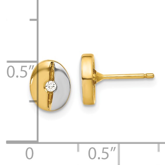 14ky & White Rhodium Polished CZ Oval Fancy Post Earrings