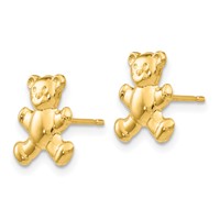 14K Yellow Gold Teddy Bear Post Earrings view 2