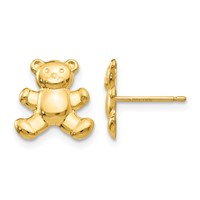14K Yellow Gold Teddy Bear Post Earrings view 1