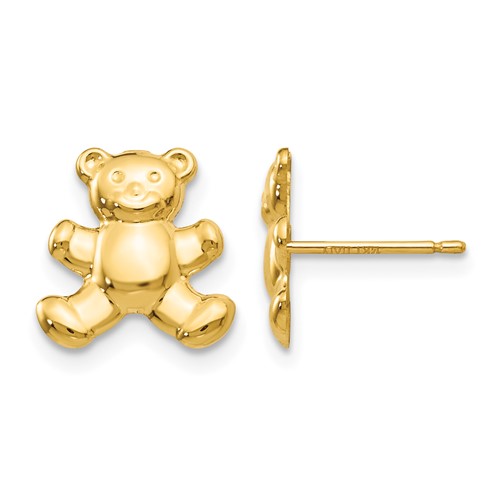 14K Yellow Gold Teddy Bear Post Earrings