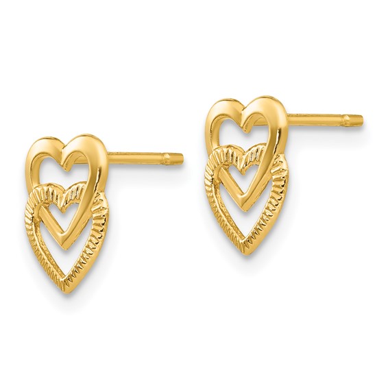 14K Polished Vertical Double Heart Post Earrings