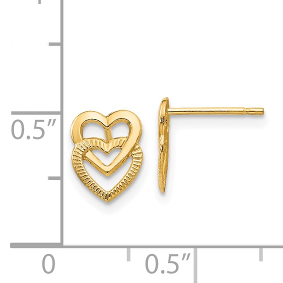 14K Polished Vertical Double Heart Post Earrings