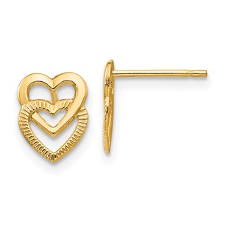 14K Polished Vertical Double Heart Post Earrings