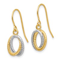 14K Two-tone Textured Intertwined Ovals Dangle French Hook Earrings view 2