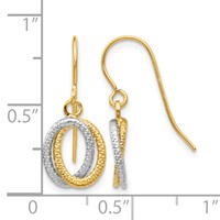 14K Two-tone Textured Intertwined Ovals Dangle French Hook Earrings view 4