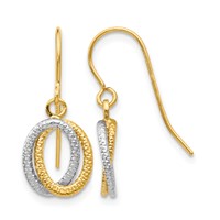 14K Two-tone Textured Intertwined Ovals Dangle French Hook Earrings view 1