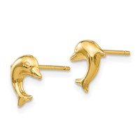 14K Yellow Gold Small Dolphin Post Earrings view 2