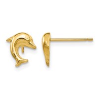 14K Yellow Gold Small Dolphin Post Earrings view 1