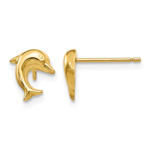 14K Yellow Gold Small Dolphin Post Earrings