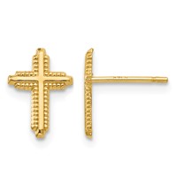 14K Yellow Gold Polished Cross Post Earrings view 1
