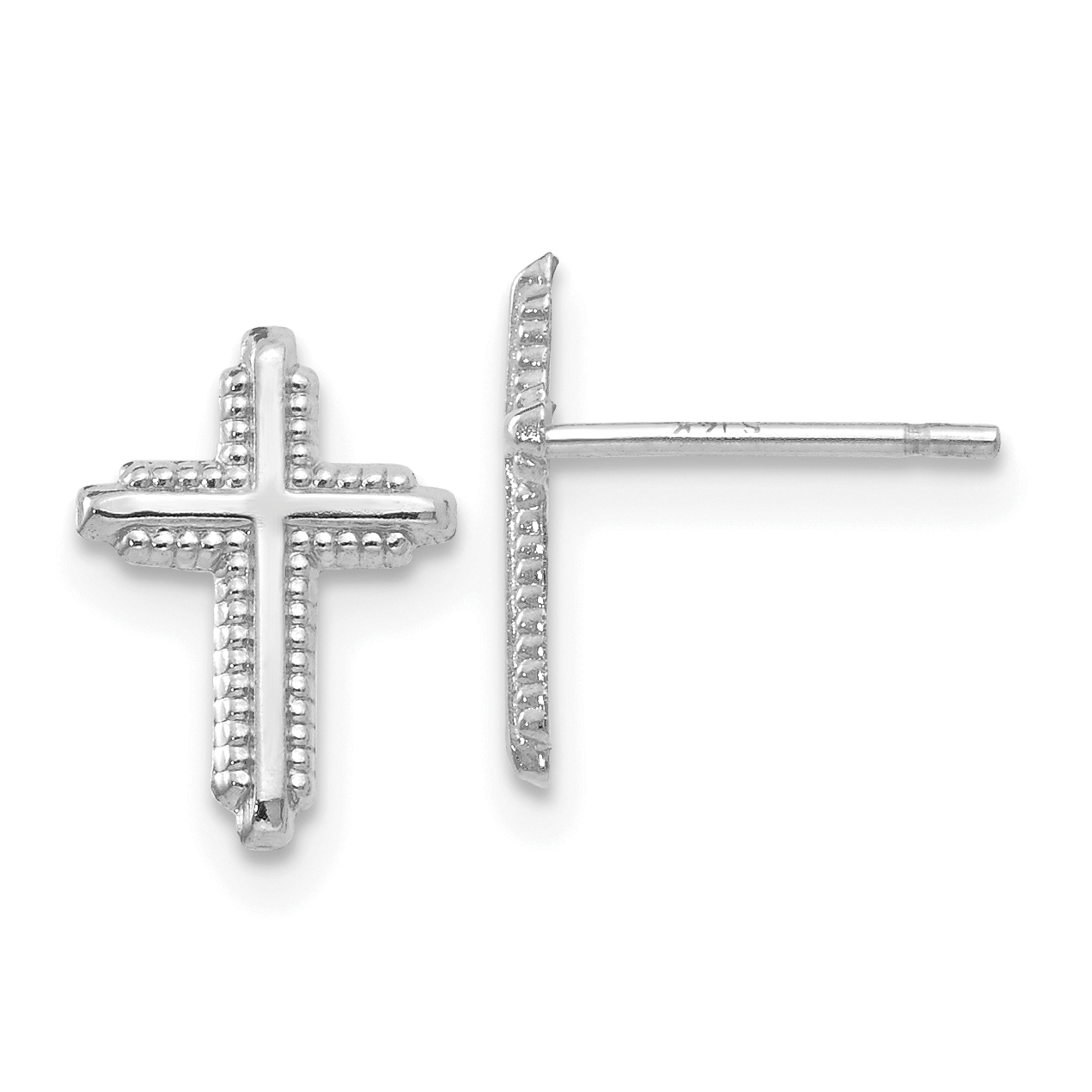 14K White Gold Polished Cross Post Earrings (YE1676)