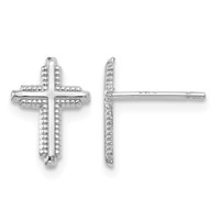 14K White Gold Polished Cross Post Earrings view 1