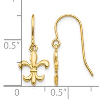 14K Yellow Gold Fleur De Lis Dangle French Hook Earrings view 4