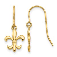 14K Yellow Gold Fleur De Lis Dangle French Hook Earrings view 1