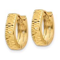 14K Yellow Gold Gold Textured and Polished Hinged Hoop Earrings view 2