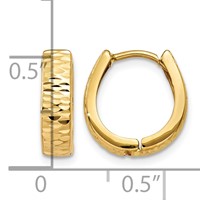 14K Yellow Gold Gold Textured and Polished Hinged Hoop Earrings view 4