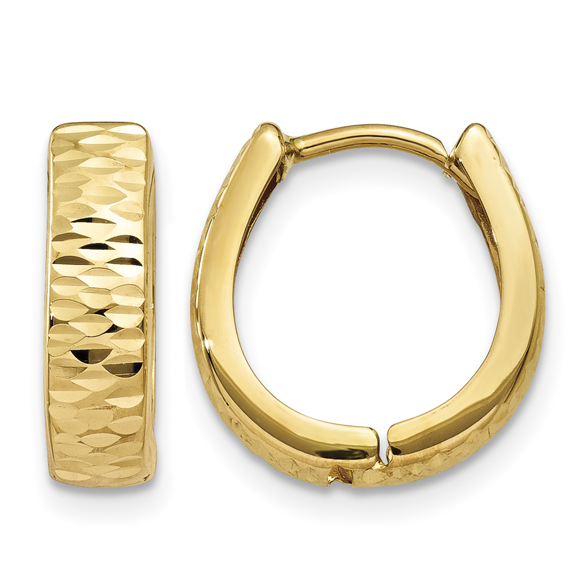14K Gold Textured and Polished Hinged Hoop Earrings (YE1678)