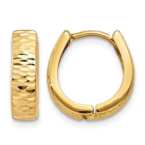 14K Yellow Gold Gold Textured and Polished Hinged Hoop Earrings