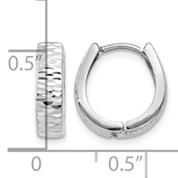14K White Gold Textured and Polished Hinged Hoop Earrings view 4