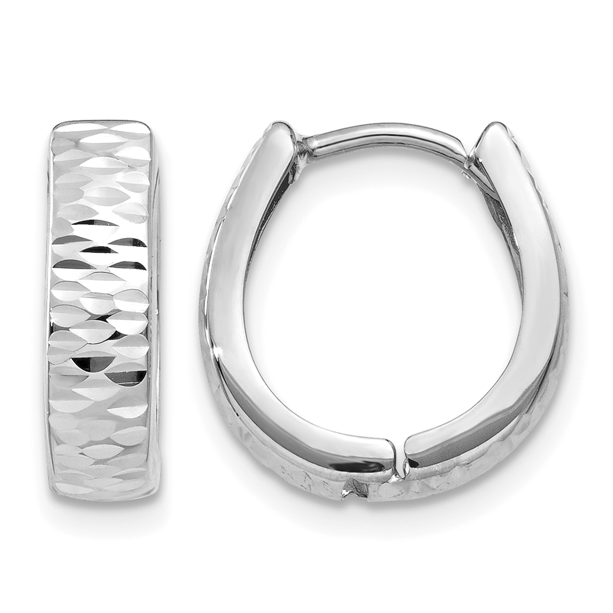 14K White Gold Textured and Polished Hinged Hoop Earrings (YE1679)