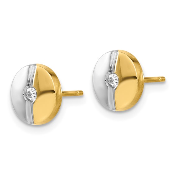 14ky White Rhodium Polished CZ Circle Fancy Post Earrings