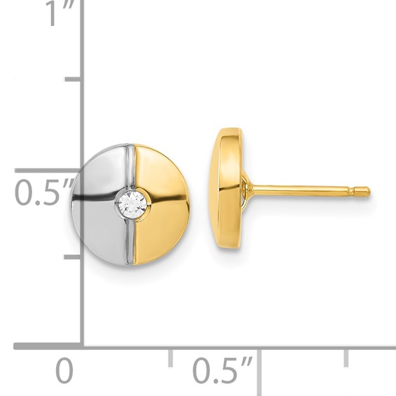 14ky White Rhodium Polished CZ Circle Fancy Post Earrings