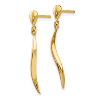 14K Yellow Gold Polished Wavy Dangle Post Earrings view 2