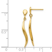 14K Yellow Gold Polished Wavy Dangle Post Earrings view 4