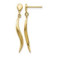 14K Yellow Gold Polished Wavy Dangle Post Earrings view 1
