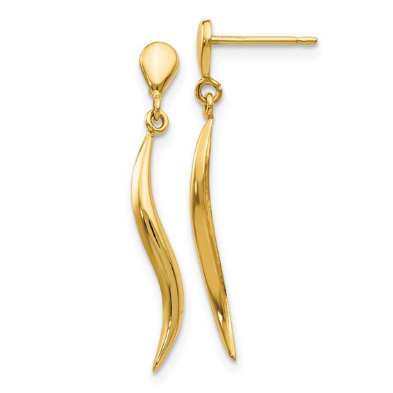 14k Polished Wavy Dangle Post Earrings