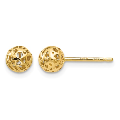 14K 5.5mm Yellow Gold Fancy Pierced Ball Post Earrings