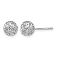 14K White Gold 7.5mm Fancy Pierced Ball Post Earrings view 1