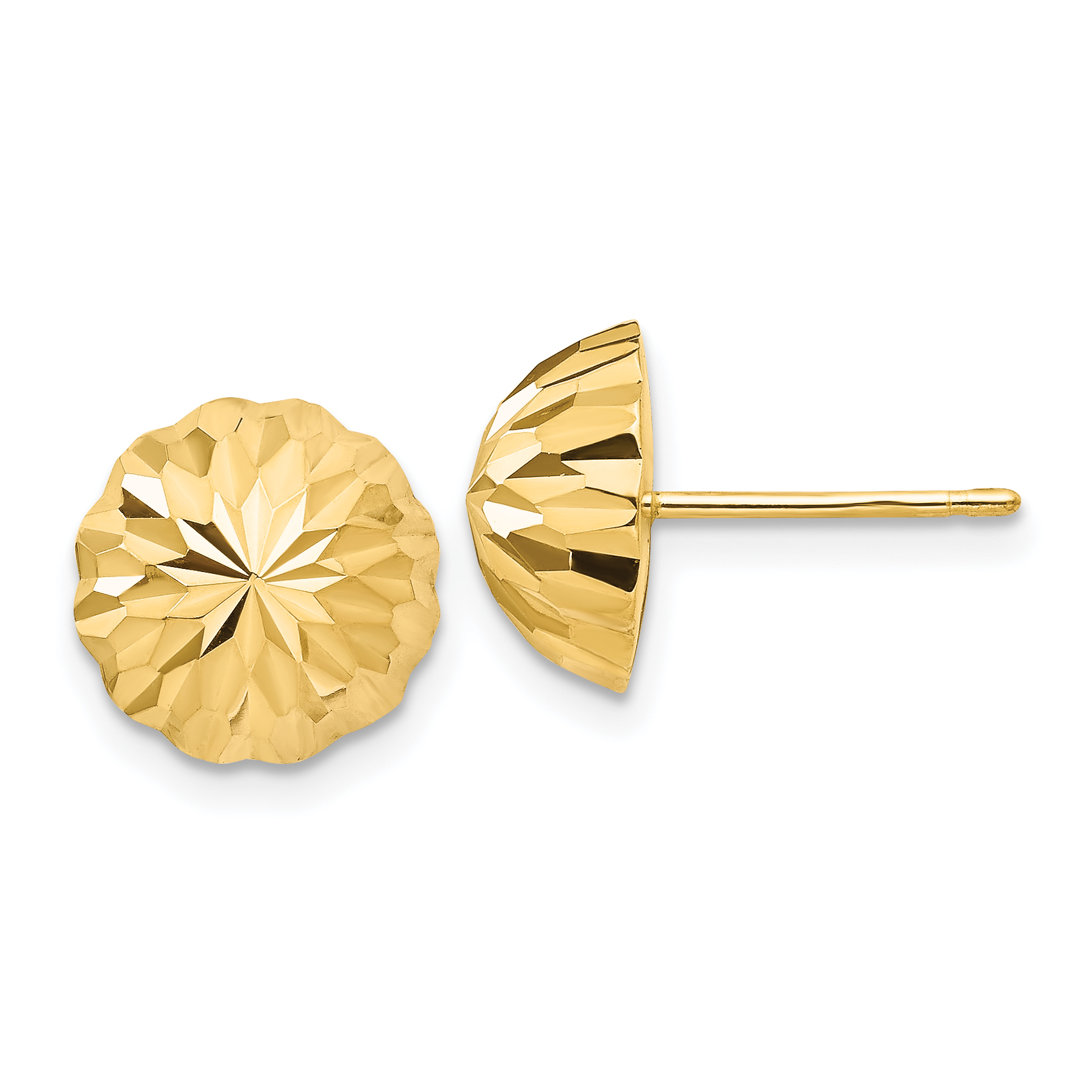 14k Gold Diamond-cut 10mm Domed Post Earrings (YE1695)
