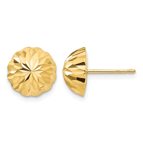 14K 10mm Yellow Gold Polished Diamond-cut Half Ball Post Earrings