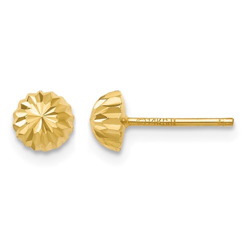 14K 5mm Yellow Gold Polished Diamond-cut Half Ball Post Earrings