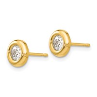 14K Yellow Gold Polished 7mm Circle Bezel Earrings with CZ Post view 2