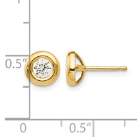 14K Yellow Gold Polished 7mm Circle Bezel Earrings with CZ Post view 4