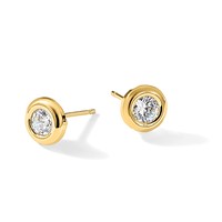 14K Yellow Gold Polished 7mm Circle Bezel Earrings with CZ Post view 5