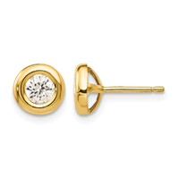14K Yellow Gold Polished 7mm Circle Bezel Earrings with CZ Post view 1