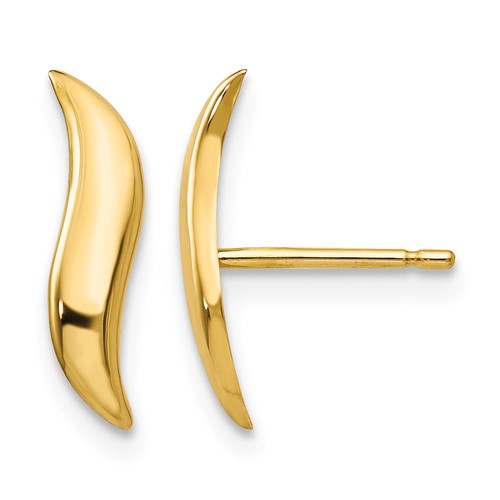 14K Yellow Gold Polished 3x 13mm Fancy Wave Post Earrings
