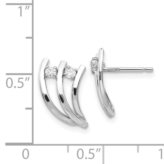 14k White Polished Fancy CZ Post Earrings