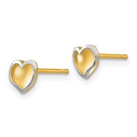 14K Two-tone Polished and Satin Heart Post Earrings view 2