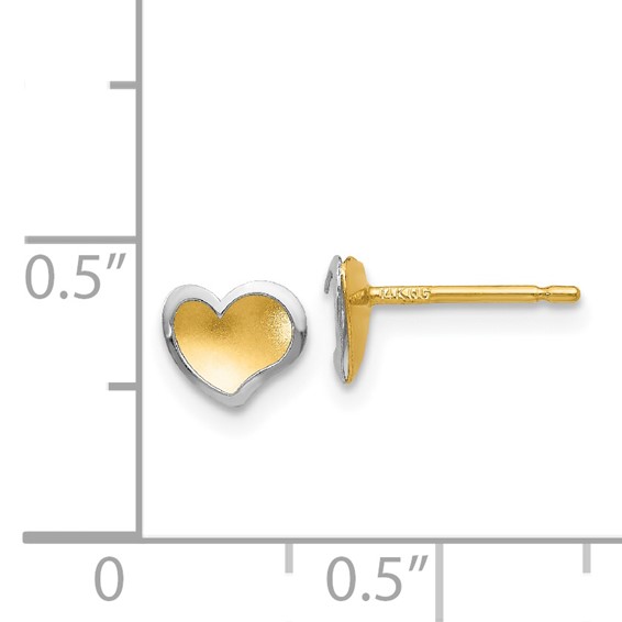 14k Two-tone Polished and Satin Heart Post Earrings